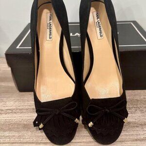 Karl Lagerfeld Suede Pumps, Size 7.5, Black